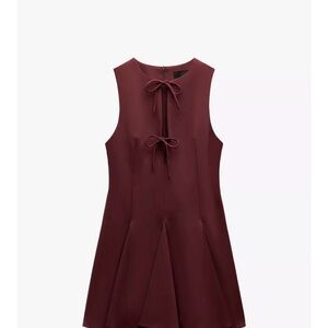 Zara Sleeveless Bow A-Line Dress in Burgundy
